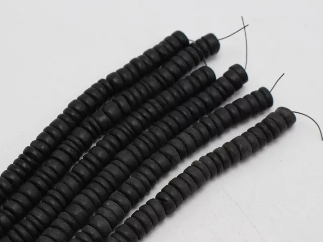 2 Strands of 16" Black Natural Coconut Rondelle Beads 8mm Jewellery Making