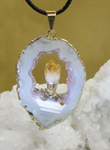 ACHAT  GEODE mit CITRIN  Stein   Edelstein  Anhänger      Nr.2
