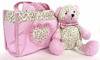 Gisela Graham Gisela Graham Pink Floral & Polka Dot Teddy Bear with Matching Carry Bag 