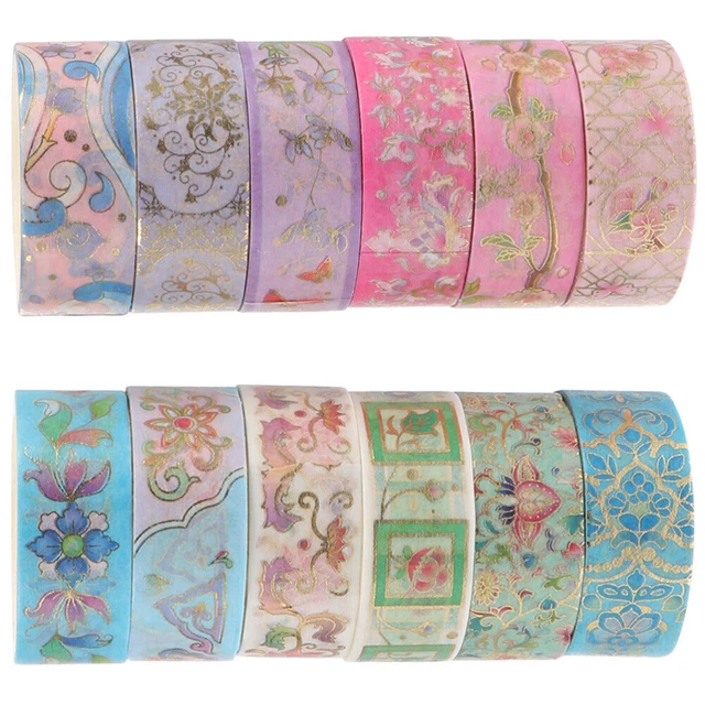 12 rouleaux décoratifs fleur or bloquant les bandes de washi