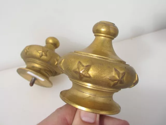 Victorian Brass Curtain Pole Rail Ends Antique Finials French Old Vintage Gilt