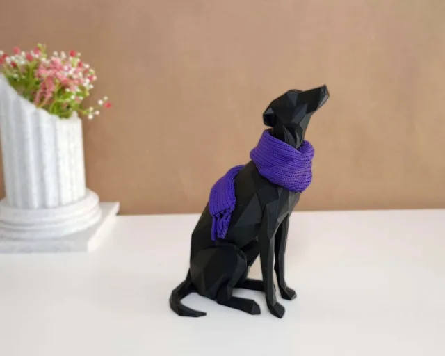 Geometric Whippet Dog Sculpture with Scarf | 3D Printed | Unique Dog Lover Home
