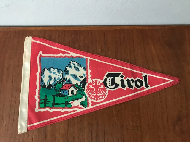 Vtg 1950's Tirol Innsbruck Austria Mini Pennant Flag 9" Red Alps Football Soccer