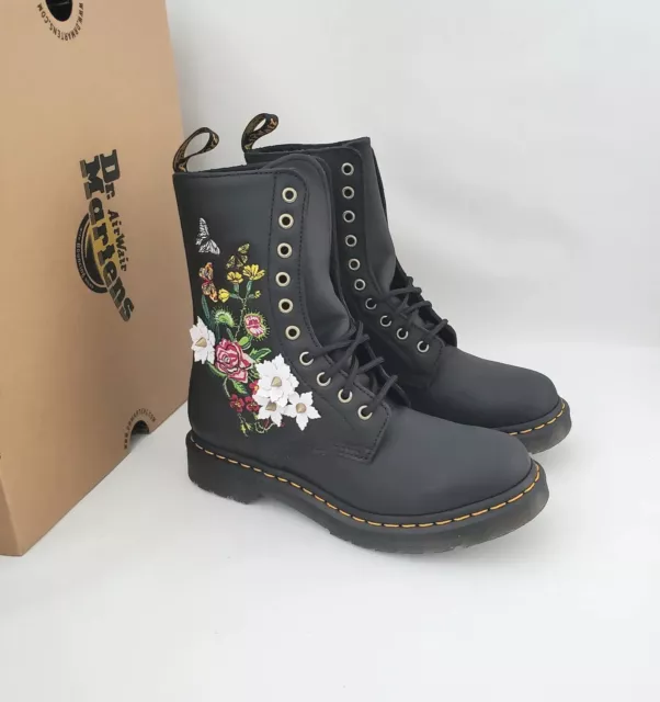 Dr Martens 1490 10 eyelet Floral Bloom Botanical Black Leather UK 6 Boots EU 39