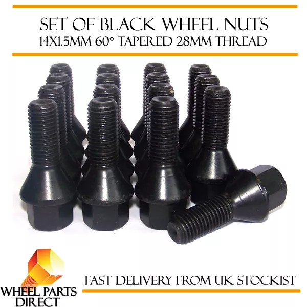 Wheel Bolts Black (16) 14x1.5 Nuts for Mercedes A-Class A45 AMG [W176] 13-16