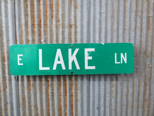 Authentic Used 6 inch X 24 inch Aluminum LAKE Metal Sign Tiki Bar Cabin (O9C)