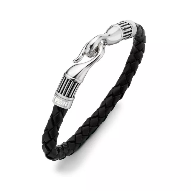 Hoxton Hommes Argent Sterling Cuir Et Crochet Argent Bracelet