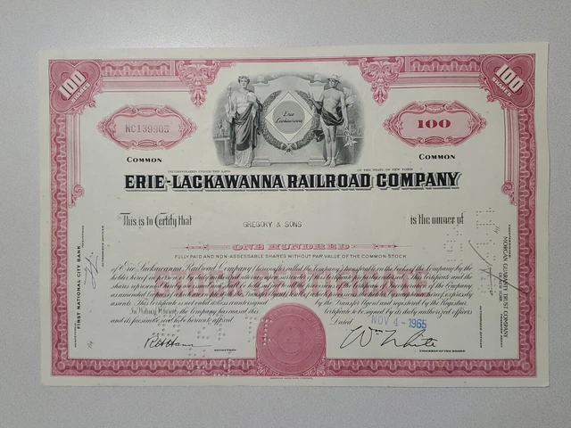 Erie Lackawana Railroad Cancelled Stock Certificate