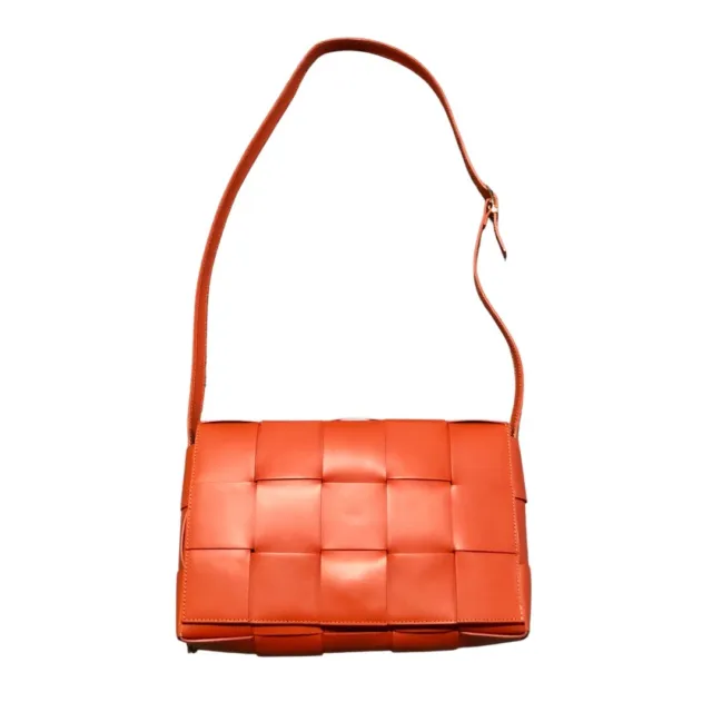 Valentina Fiore Handbag Woven Leather Crossbody Burnt Orange Made In Italy