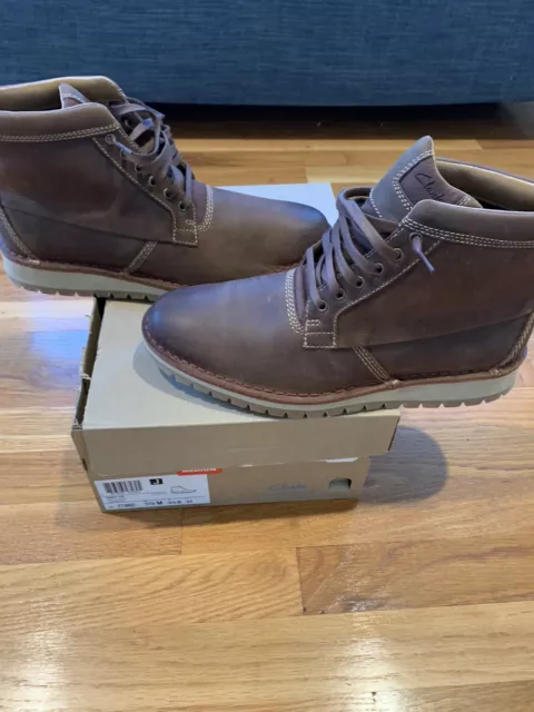 CLARKS VARBY TOP Mens Lace Up Ankle Boots Size 10.5 Tan Leather