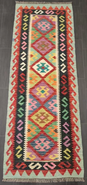 Tribal Handmade Afghan/Turkish Runner Kilim Rug Wool Kilim rug, Size 203x76 CM