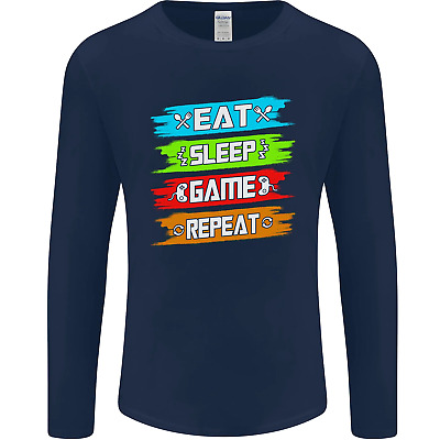 EAT Sleep Gioco Divertente Giocatore gamming Da Uomo Manica Lunga T-shirt 3