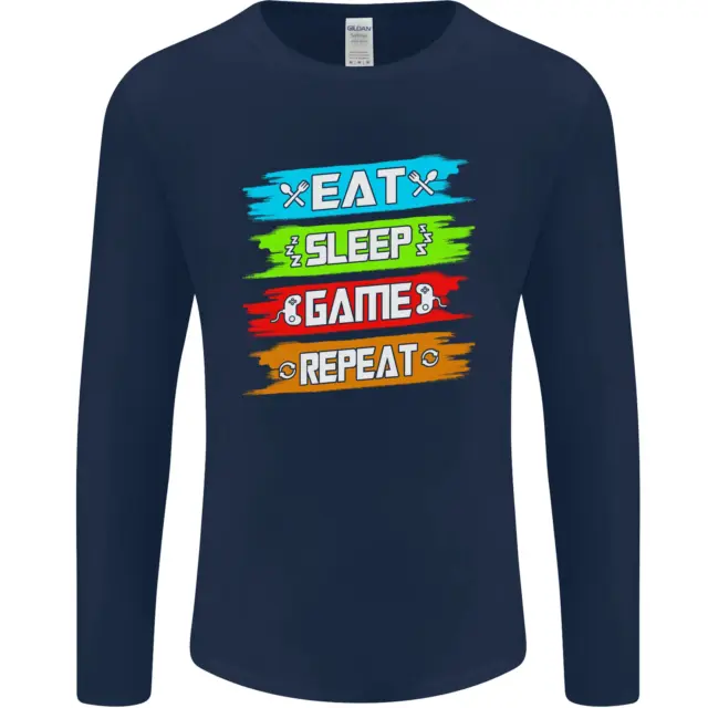 T-shirt a maniche lunghe Eat Sleep Game divertente giocatore gaming da uomo 3
