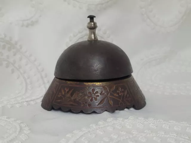 Vintage Arts & Crafts Mission Style  Hotel Front Desk Bell Daisy Patina