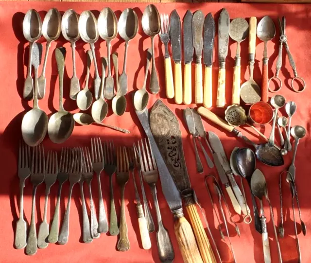 Job Lot Collection Antique Vintage EPNS Silver Plate Flatware Cutlery Spoons