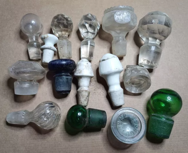 Job Lot Of Decanter Chemist Bottles Stoppers Dug Up Blue Green Glass Pottery