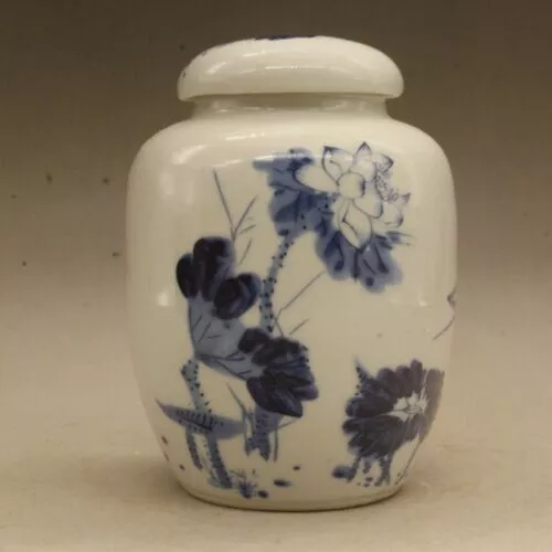 Antique Chinese Jingdezhen Blue and White Porcelain Tea Caddy Pot Candy Jar