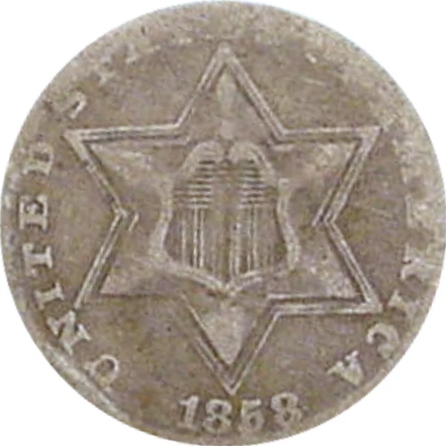 1858 Silver Three Cent Piece--Fine 1858 Silver Three Cent Piece--Fine