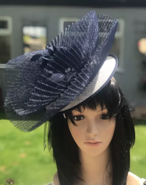 Nigel Rayment Ivory And  Navy Disc Fascinator Hat Wedding Mother Of The Bride