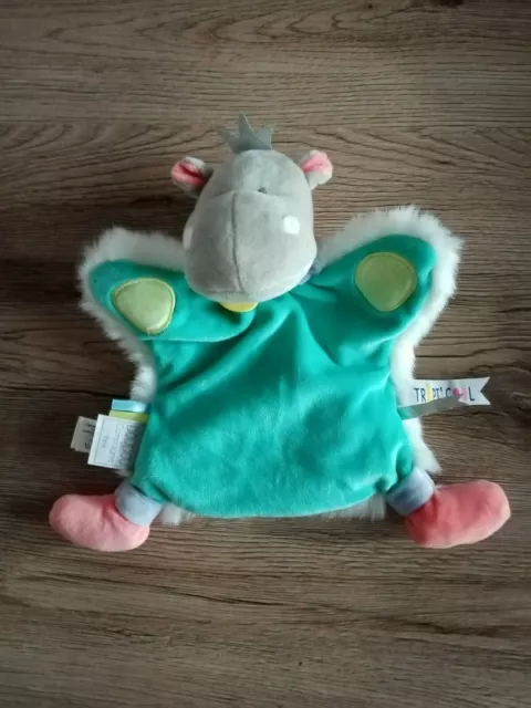 Doudou et compagnie hippopotame bleu blanc vert marionnette Tropicool etat neuf