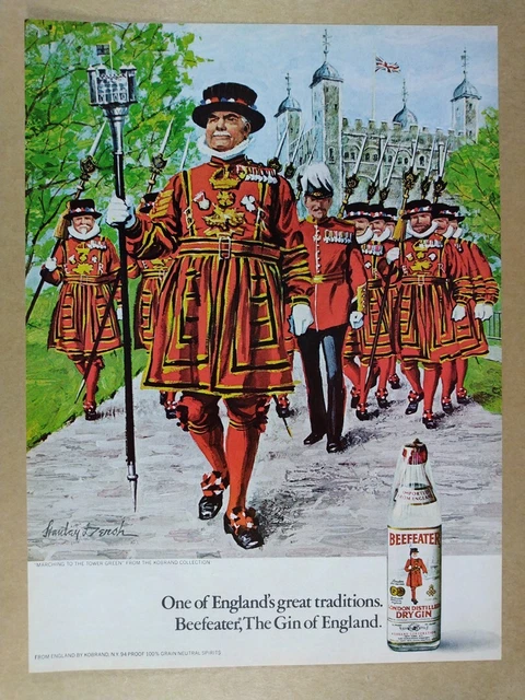 1972 Beefeater Gin Yeomen of the Guard Marching color art vintage print Ad