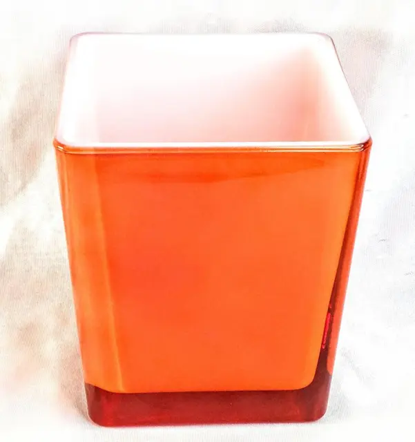 Teleflora Orange Square Cased Glass Vase / Planter ~ Made in Poland