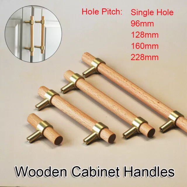 Solid Wooden Cabinet Pulls Handles Cupboard Wardrobe Closet Drawer Door Knobs