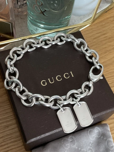 GUCCI STERLING SILVER Dog Tag Bracelet 150.00 PicClick UK