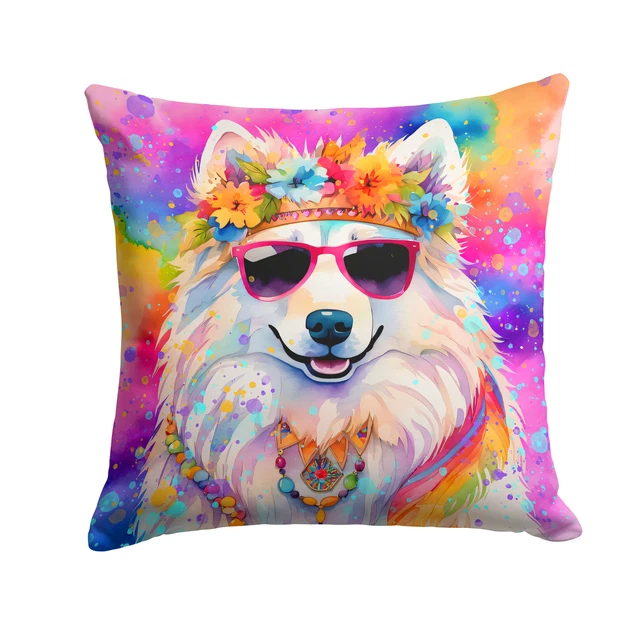 Samoyed Hippie Dawg Fabric Decorative Pillow DAC2550PW1414