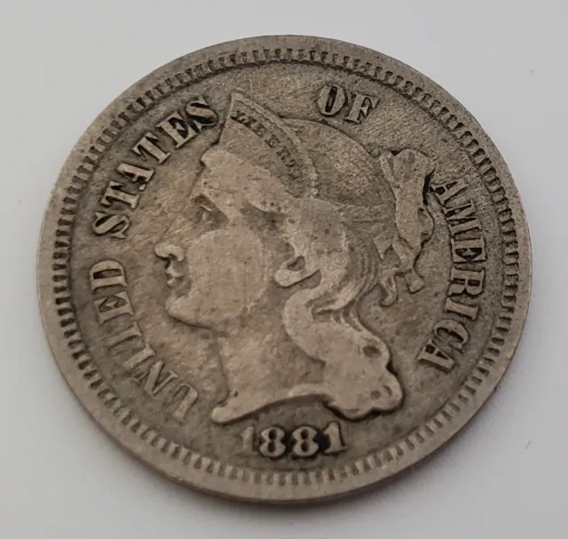 1881 Three Cent Nickel 3 Cent Piece Vf Very Fine Us Coin