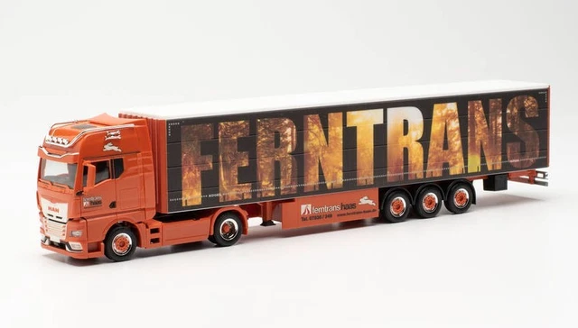 Miniature HERPA 1/87 - Camion Scania CS Avec Remorque FERNTRANS HAAS - Orange - Modèle H316903