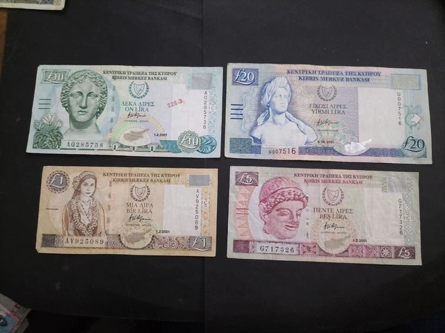 Cyprus 4 different banknotes 2001