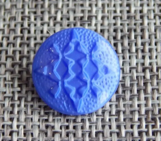 Antique Vtg Blue Glass Dug Button Design Under Glass~Aprx:5/8"~#531-C