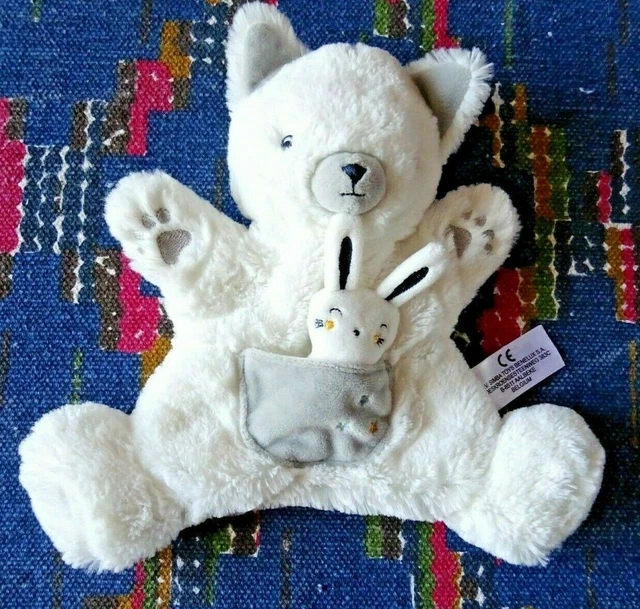Vp/  Doudou Marionnette Kiabi Simba Ours Chat Poche Lapin Blanc Gris Etoile Neuf