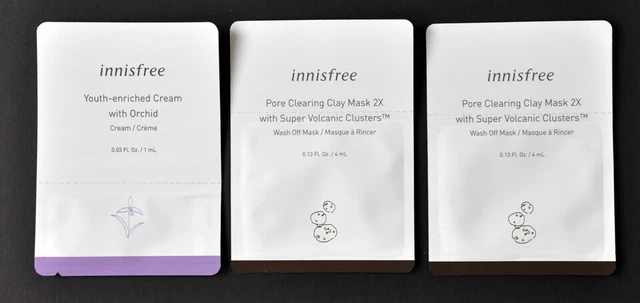 Innisfree 3 Sample Size Packets 2 Pore Clearing Clay Mask 1 Youth-enriched Cream