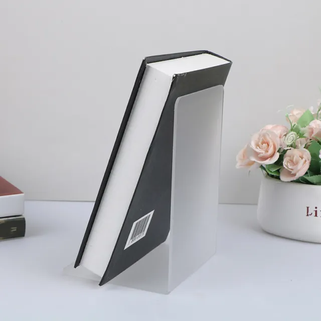 Acrylic Bookends L-shaped Desk Organizer Desktop Book Holder School Stationer Bh