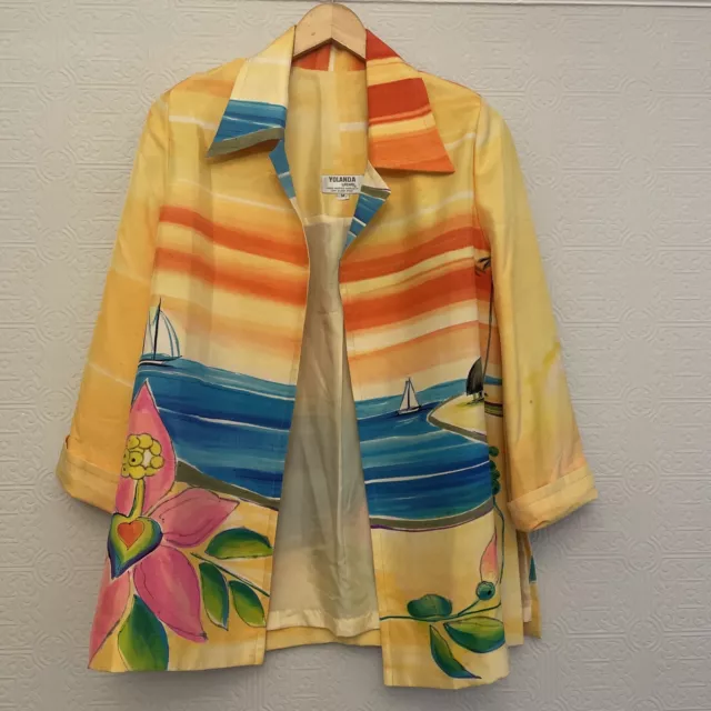 Yolanda Lorente Handpainted Art Silk Vintage Jacket top Sz M