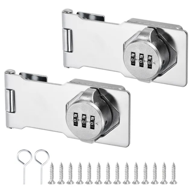 2Pcs Household Cabinet Password Lock Hasp Latch with 3-Digit Password Silver