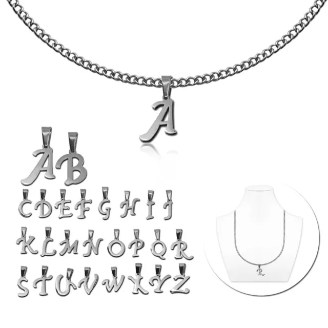 Halskette mit Anhänger Buchstabe Charm Anhänger Name Alphabet Silbern Ankerkette