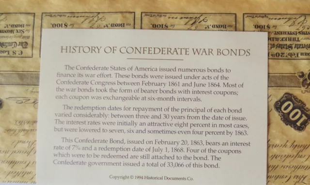 American Civil War Replica Confederate $100 War Bond printed On Parchment Paper 2