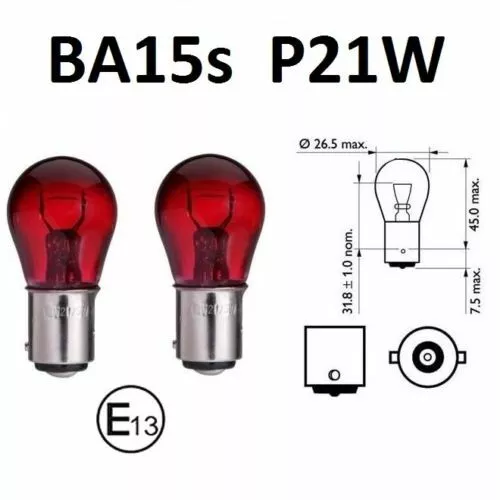 2 ud. BA15S 21W Lámparas rojas Bombillas rojas Marca E Juego de luces de freno