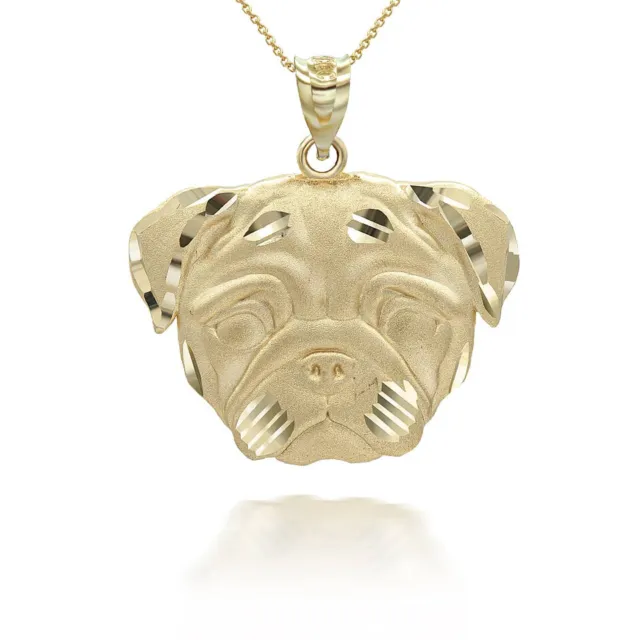 Pug Dog Pendant Necklace with Shiny Cuts in Solid Gold or 925 Sterling Silver