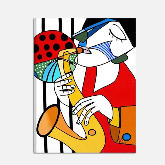 QUADRO MODERNO DIPINTO A Mano Quadri Musica Sax Strumenti Musicali
