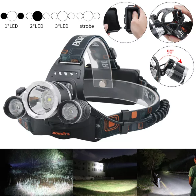 BORUiT RJ-3000 LED Headlamp Head Torch Rechargeable Flashlight Headlight Light