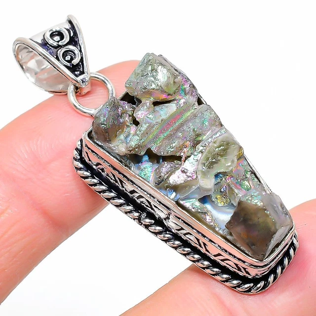 Titanium Druzy Gemstone 925 Sterling Silver Jewelry Pendant 1.97" Easter I687