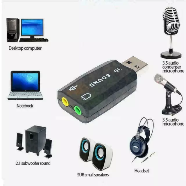 Stereo Headset 5.1 USB To 3.5mm Headphone Jack 3D Mic Sound Card W6H5 B9N8 B2Y4