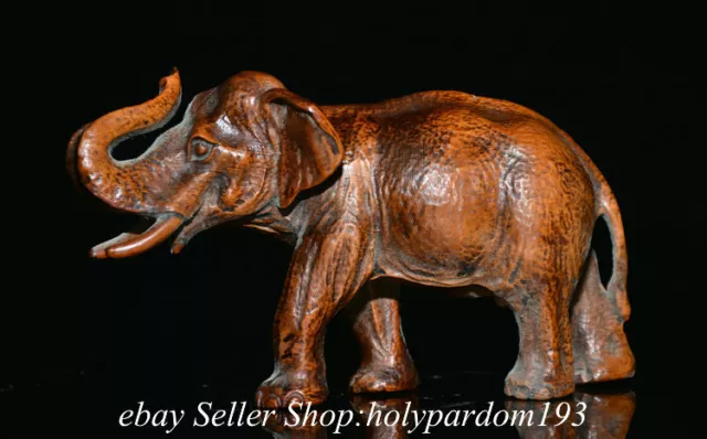 4.8" Chinese Boxwood Hand-carved Fengshui Animal Elephant Statue Sculpture