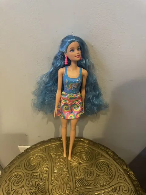 Barbie Color Reveal Neon Tie-Dye Series, 7 Surprises Blue Hair Doll
