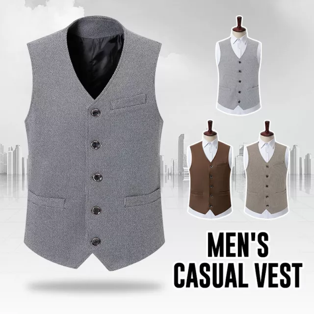 Mens Tweed Vest Jacket Waistcoat Lapel Cowboy Formal Sleeveless Tops Slim Fit