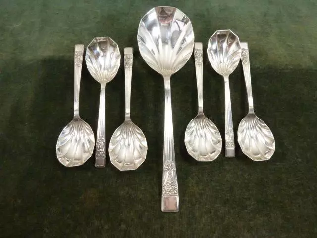 6 Nice Vintage Ryals Fruit spoons & Serving spoon Silver plated #1